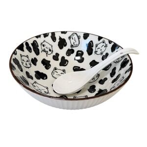 SH Home Cats Hearts Ceramic Ramen Noodle Bowl 43oz With Spoons